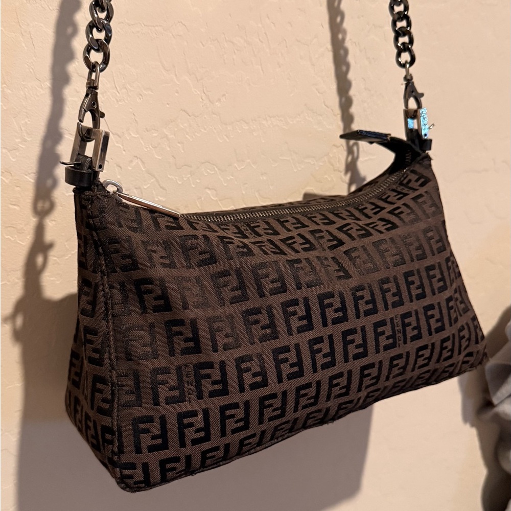 Fendi FF Monogram Brown Chain Shoulder Bag